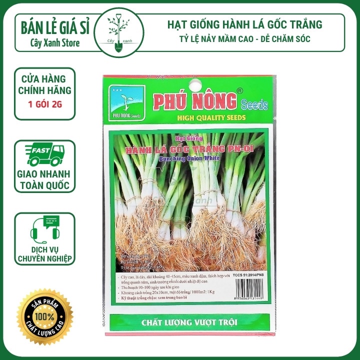Hạt Giống Hành Lá Gốc Trắng Cao Sản 2Gr Dễ Trồng, Nhanh Thu Hoạch - Phú Nông Seeds - Key: Đất sạch, Phân Bón, Hữu Cơ