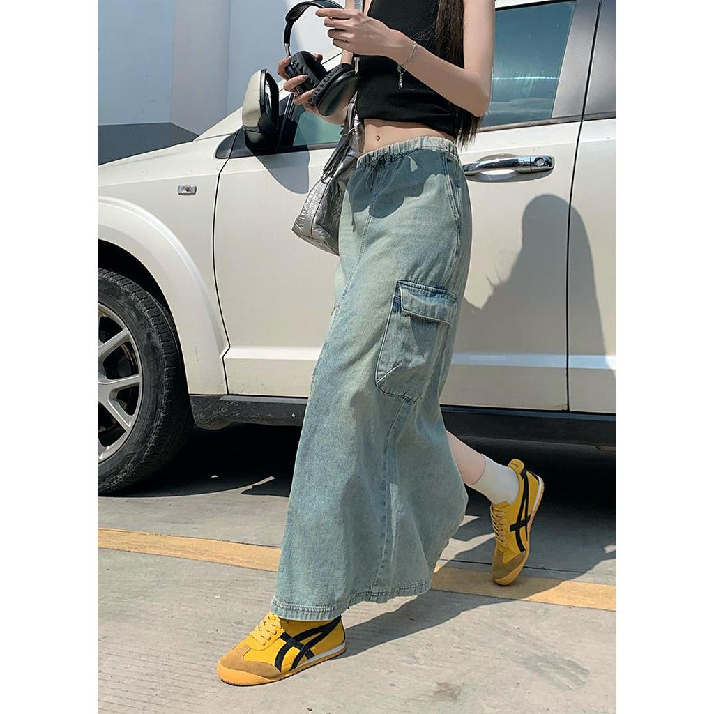 Váy Yếm Denim Xẻ Tà Phong Cách Mỹ Mùa Hè Kiểu Mới 65189