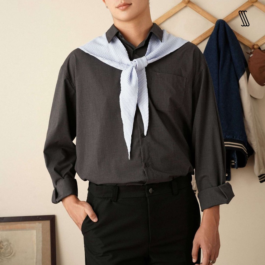 Áo sơ mi nam cổ đức SSSTUTTER form refined fit sơ vin linh hoạt có kèm khăn choàng phong cách hàn quốc VENICE SHIRT