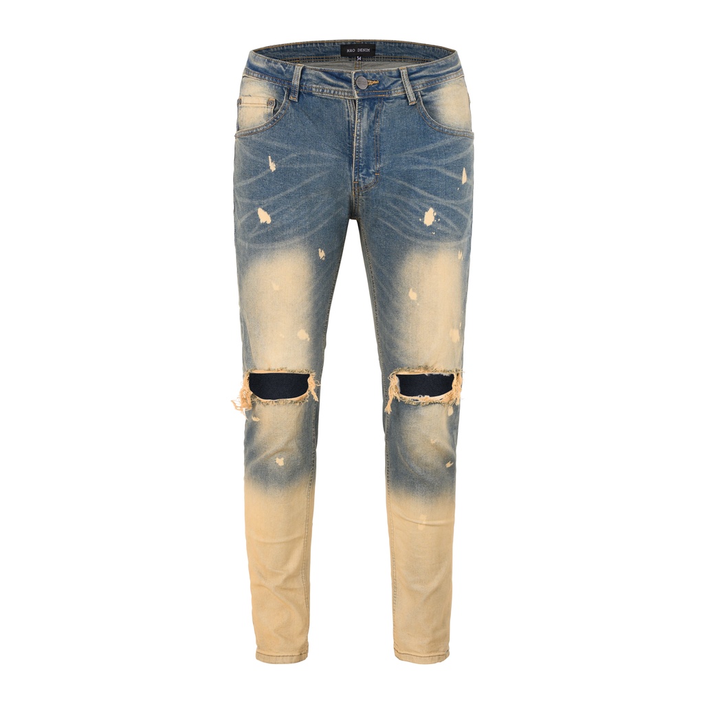 Quần Skinny Jeans Nam FNOS Streetwear Màu Xanh Wash Vàng NZ40 - Local Brand Chính Hãng