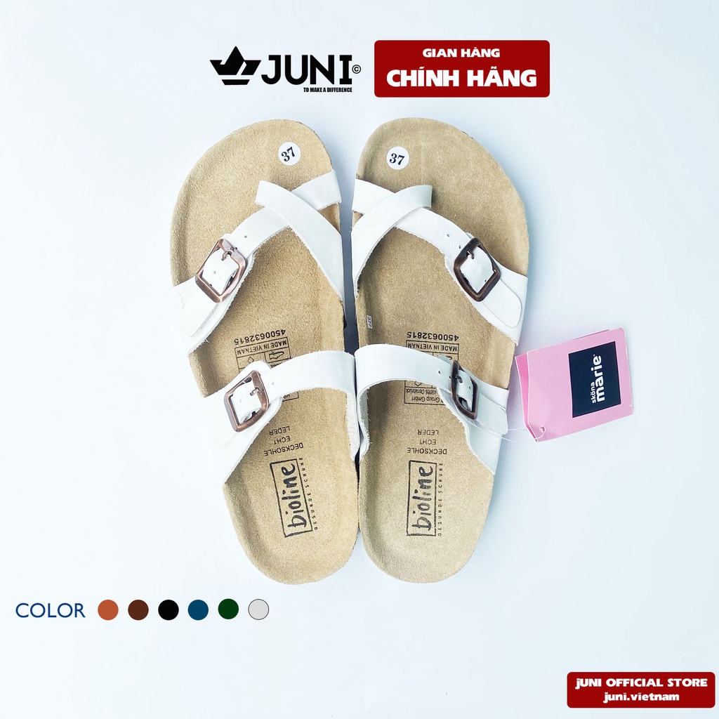 [DA BÒ THẬT] D06 Dép sandal xỏ ngón Unisex Trắng tinh khôi (Đế trấu) Juni Store