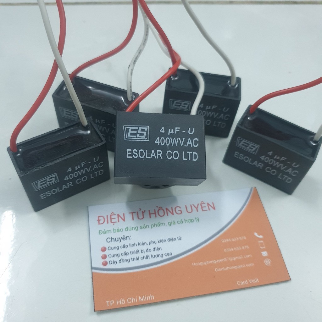 Combo 5 tụ 4uf - 400v. Tụ 4uF dùng cho máy cơ 2 vế, quạt điện. Tụ nhựa 4mf 400v. Tụ điện loại dày