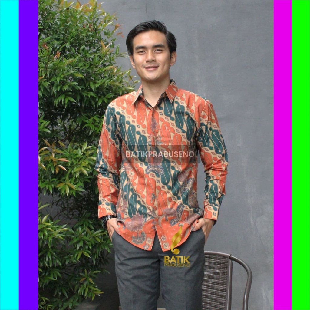 Prabuseno Áo Sơ Mi Batik Dài Tay Ôm Dáng Size Lớn Có Thể Thay Đổi Kích Thước Phong Cách Đồng Phục Văn Phòng Hiện Đại Cho Nam