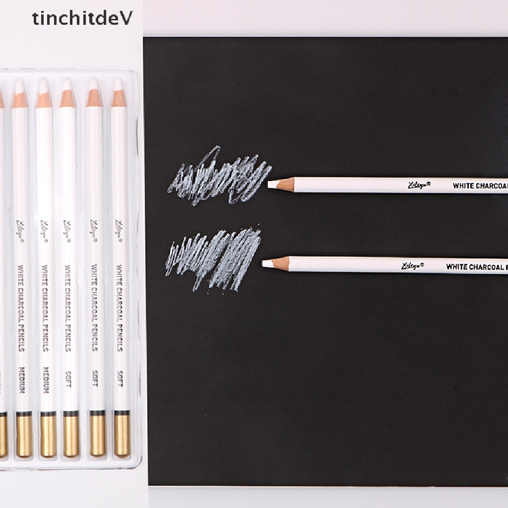 Set 6 Bút Chì Than Mềm Và Vừa Màu Trắng Dùng Vẽ Phác Thảo