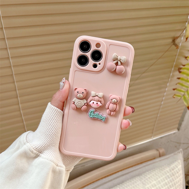 Ốp lưng iphone dán hình Cherry Girl  3D dễ thương cho Iphone 7 8 Plus SE X XS XS Max 11 12 13 14 Pro Max