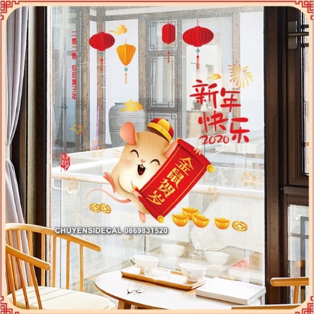 Decal dán Tết - Chuột Con bảng hỷ đỏ 2020 mẫu 02