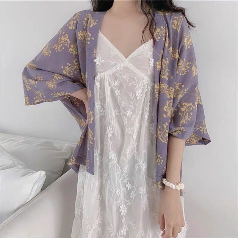 [LININ] Áo Khoác Sơ Mi Cardigan Mỏng Dài Tay Chống Nắng Dáng Rộng In Họa Tiết Hoa Phong Cách Nhật Bản Cổ Điển Thời Trang Mùa Hè Mới Dành Cho Bạn Nữ