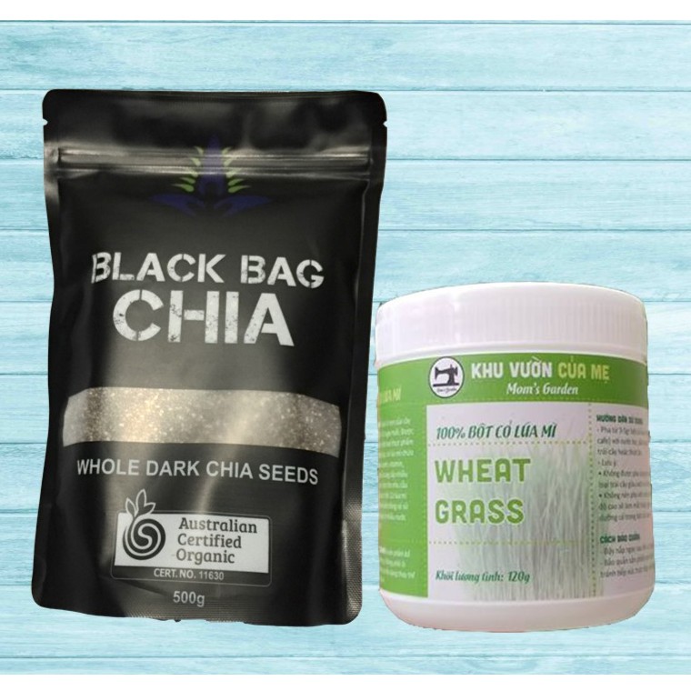 COMBO 1 Hũ Bột Cỏ Lúa Mì + 1 Túi Black Bag Chia
