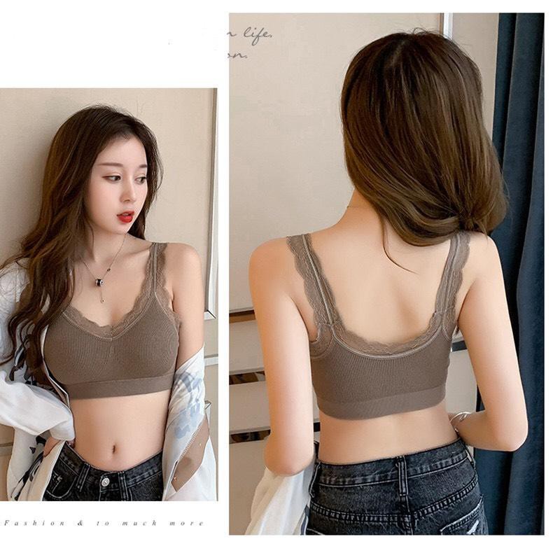 Áo Lót, Bra Thun Gân Tăm Phối Ren Cách Điệu