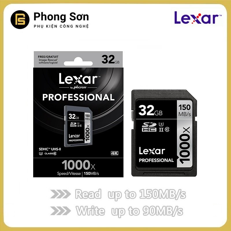 [Mã 159ELSALE hoàn 7% đơn 300K] Thẻ nhớ Lexar SDHC 32GB Pro 1000X 150mb/s, UHS II U3 Dành cho máy ảnh (Hàng nhập khẩu)