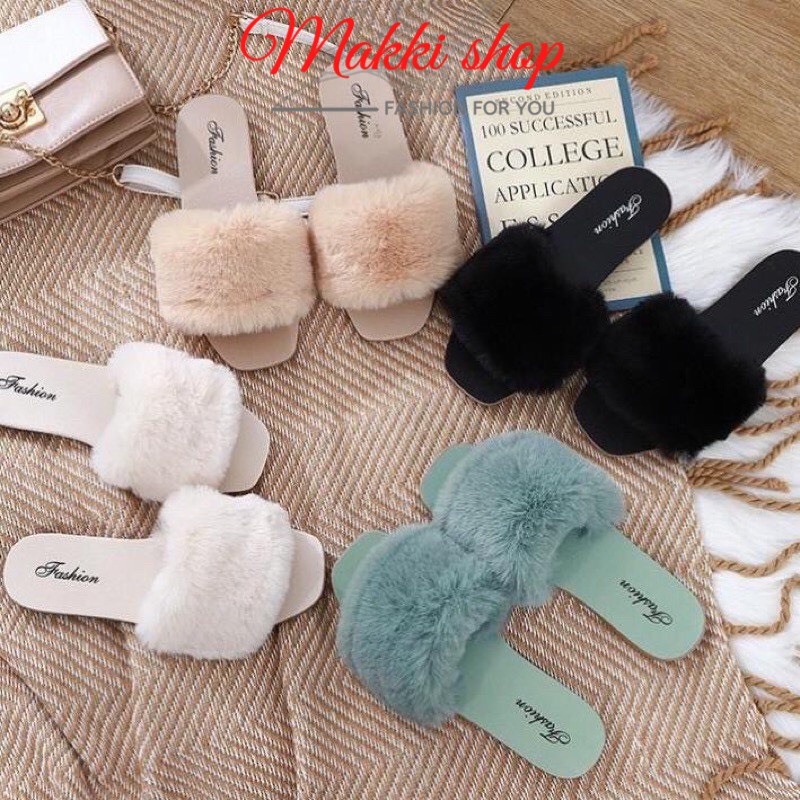 Dép lông nữ quai ngang mùa đông mới, dép nữ trong nhà thời trang cao cấp giá rẻ MAKKI SHOP TD536