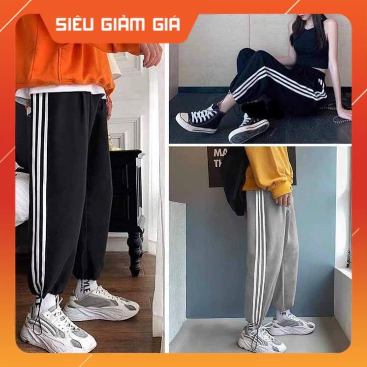 Quần jogger BÓ CHUN unisex 3 SỌC thể thao nam nữ, quần thun nỉ