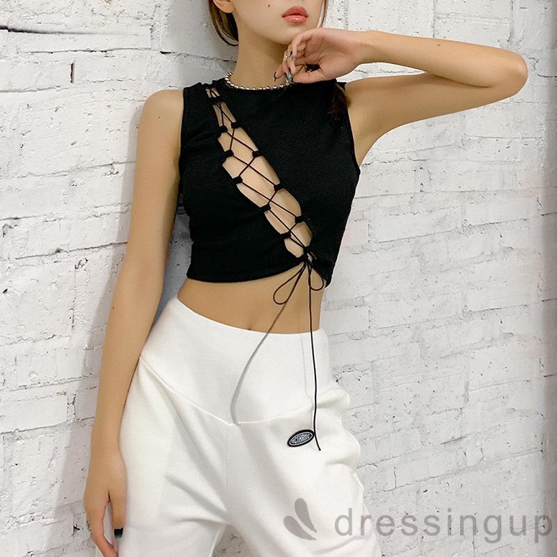 Áo không tay dáng ôm thiết kế khoét rỗng đan dây cá tính cho nữ