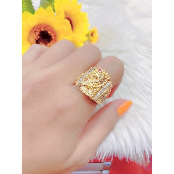 Nhẫn nam kiểu vuông chạm rồng dát vàng 18 cực đẹp