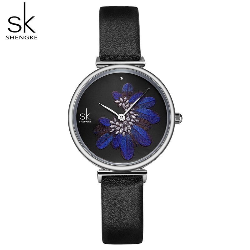 Shengke Đồng hồ dây đeo bằng da thiết kế mặt họa tiết lông vũ thời trang cho nữ | BigBuy360 - bigbuy360.vn