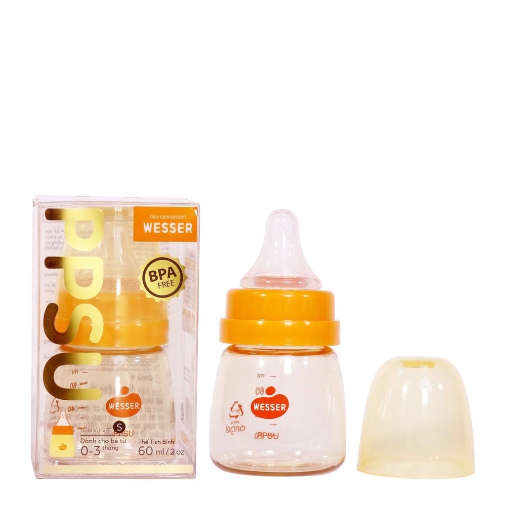 Bình Sữa PPSU Wesser Cổ Nhỏ 60ml/140ml/250ml