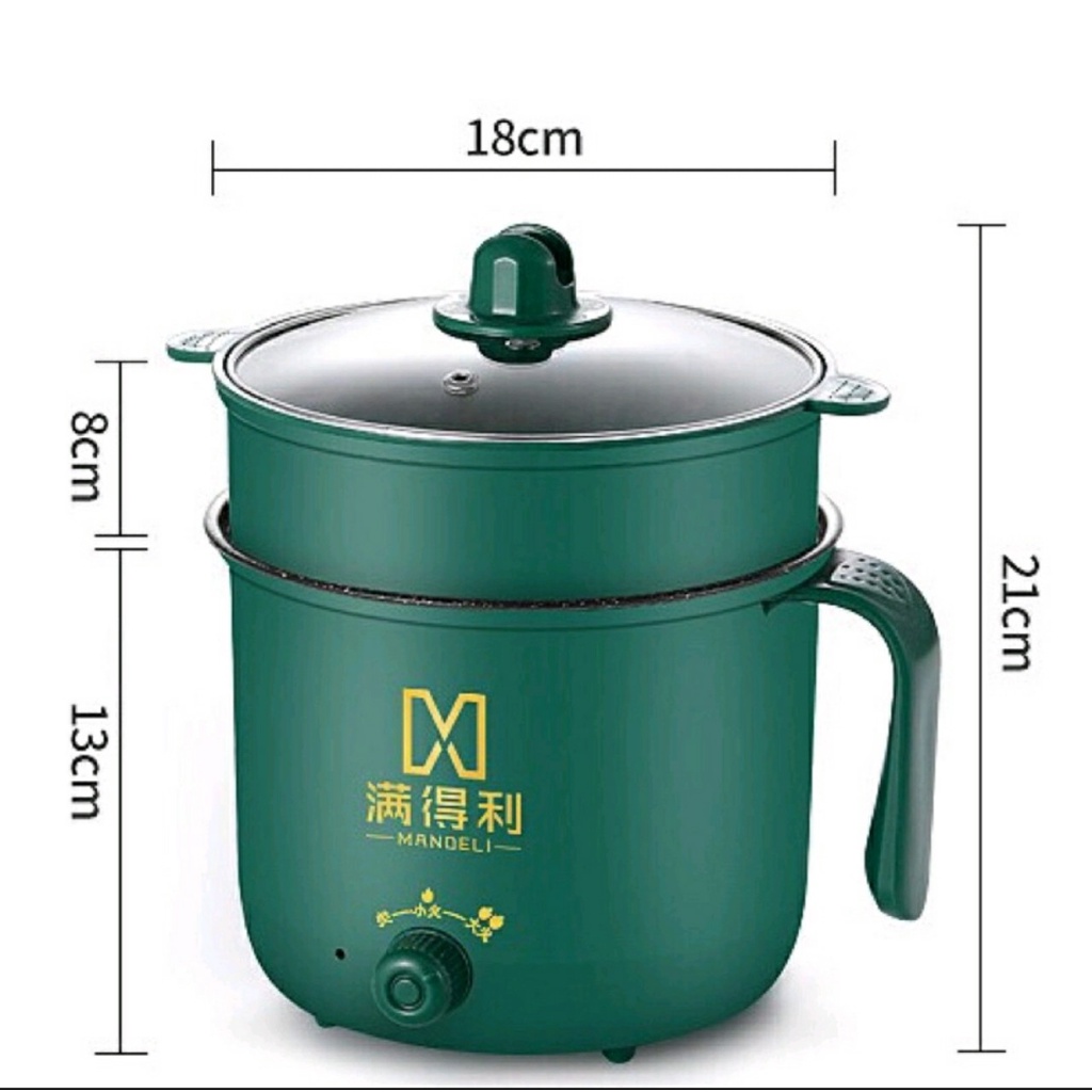 Nồi Lẩu Mini 2 Tầng Đa Năng Tặng Kèm Khay Hấp ( Chiên, Xào, Nấu ăn, nấu cơm...) Bằng Inox Có Lớp Chống Dính Nồi Màu Xanh