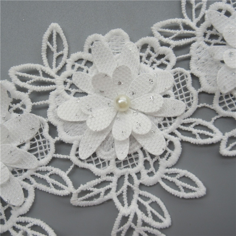 Set 10 Dây Ruy Băng Ren Thêu Hoa Đính Ngọc Trai Giả Bằng Vải cotton Màu Trắng Trang Trí Thủ Công