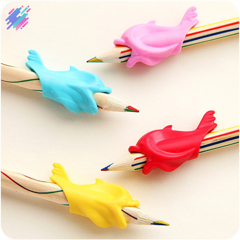 Set 5 đồ bọc bút chì silicon hình cá heo để bé cầm bút đúng cách