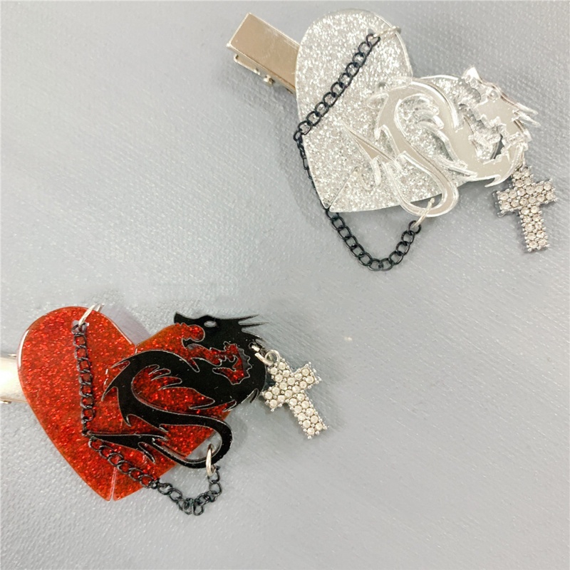 Kẹp Tóc Hình Trái Tim Bằng Acrylic Phong Cách Gothic Punk Hóa Trang Halloween