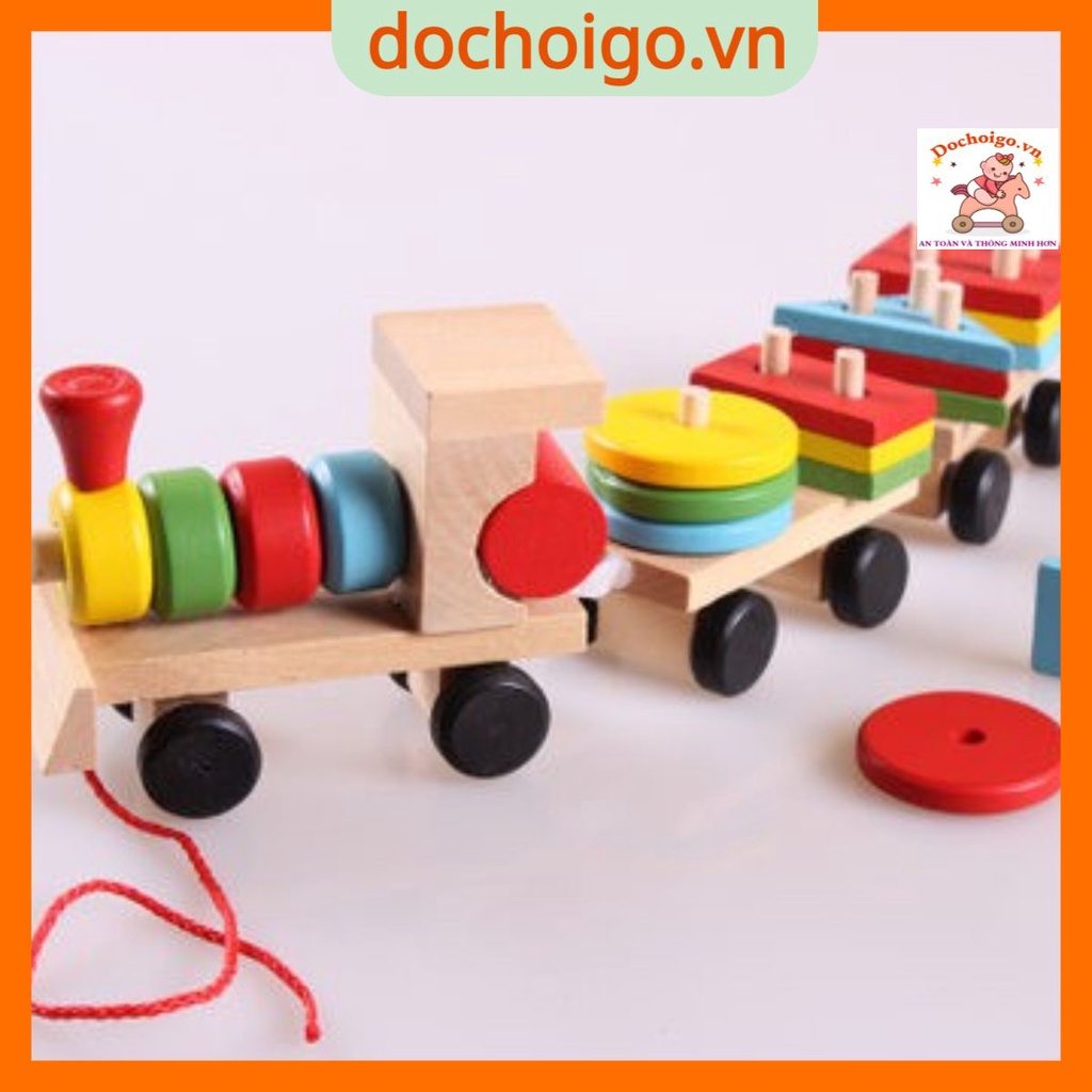 Đồ chơi phát triển trí tuệ cho bé, đoàn tàu thả hình khối dochoigo,vn