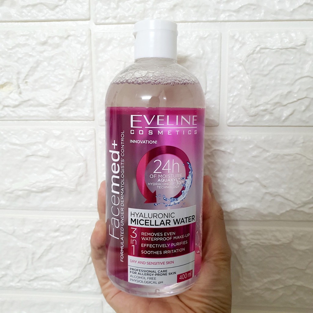 [Nhập khẩu chính hãng] Date 8/2024 -Nước tẩy trang Eveline Facemed+ dưỡng ẩm Hyaluronic 400ML
