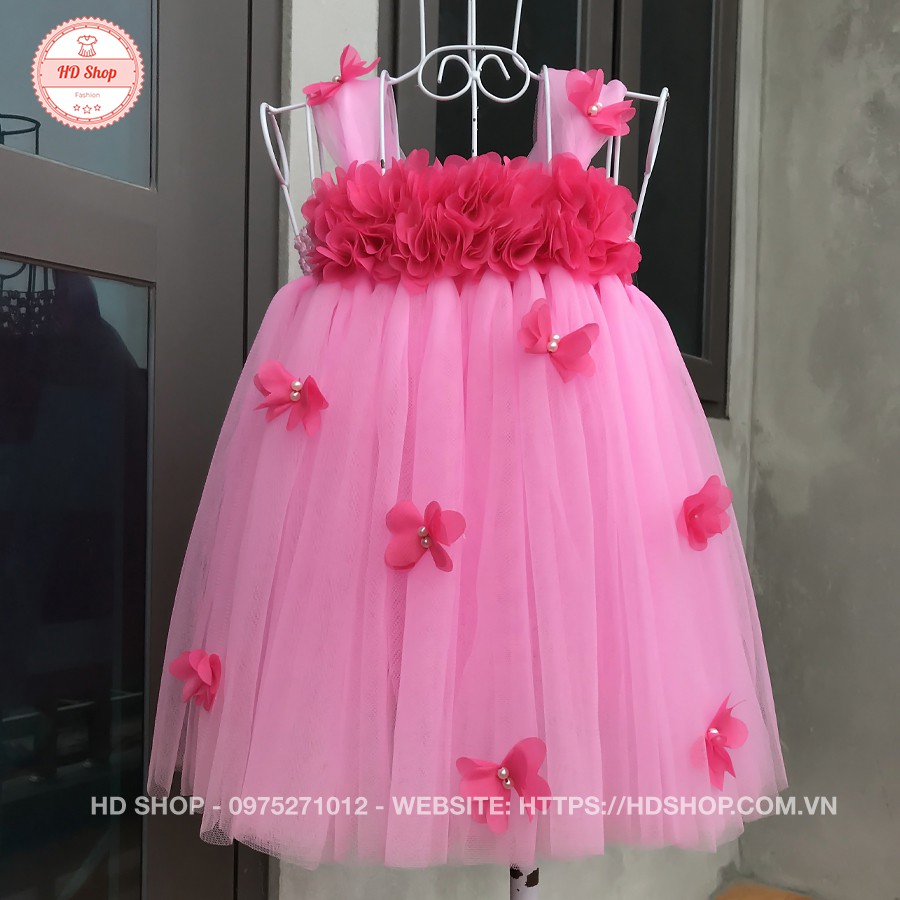Đầm công chúa ❤️FREESHIP❤️ Đầm công chúa cho bé hồng phấn dải sen bướm