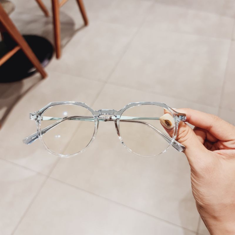 Gọng kính cận nữ, form lục giác cốt kim loại mắt chống UV Tiệm của thỏ 8857