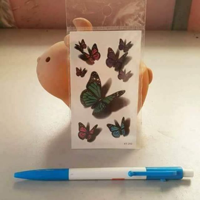 Hình xăm tatoo bươm bướm xanh 3d. Xăm dán tatoo mini tạm thời, size &lt;10x6cm