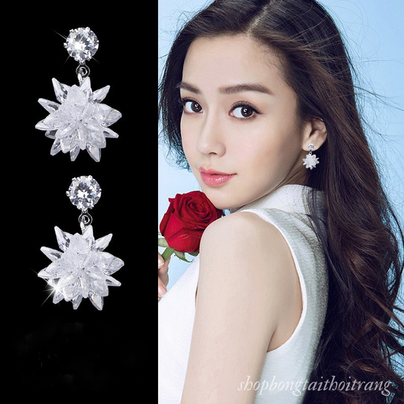 Bông Tai Dự Tiệc Đính Đá Zircon Hình Hoa Tuyết Sang Trọng