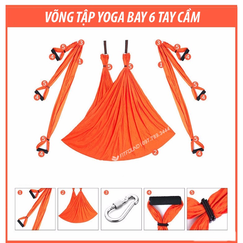 Võng tập yoga bay không trọng lực 6 tay cầm vải dù