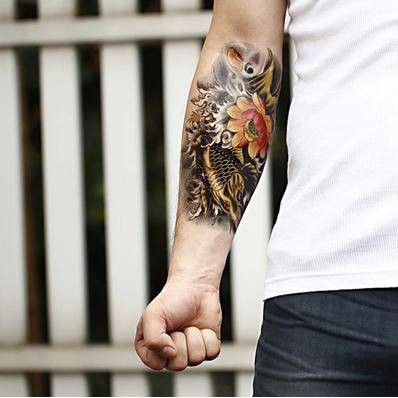 Hình xăm dán nam tatoo cá chép vàng kích thước 15 x 21 cm