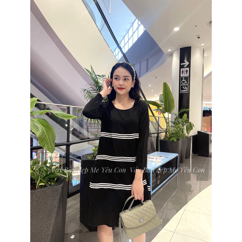 Đầm bầu công sở Váy bầu đẹp ĐEN DÁNG XÒE DÀI TAY MYC 1054