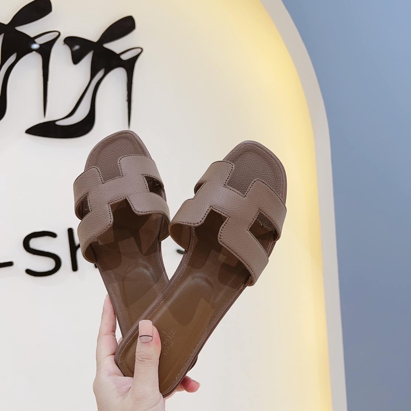 Dép hm da sần nâu tây mới fullbox