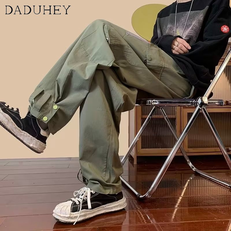 DaDuHey Men's and Women's Autumn Overalls Solid Color Wide Leg Loose Adjustable Ankle-Tied Multi-Pocket Casual Working Pants