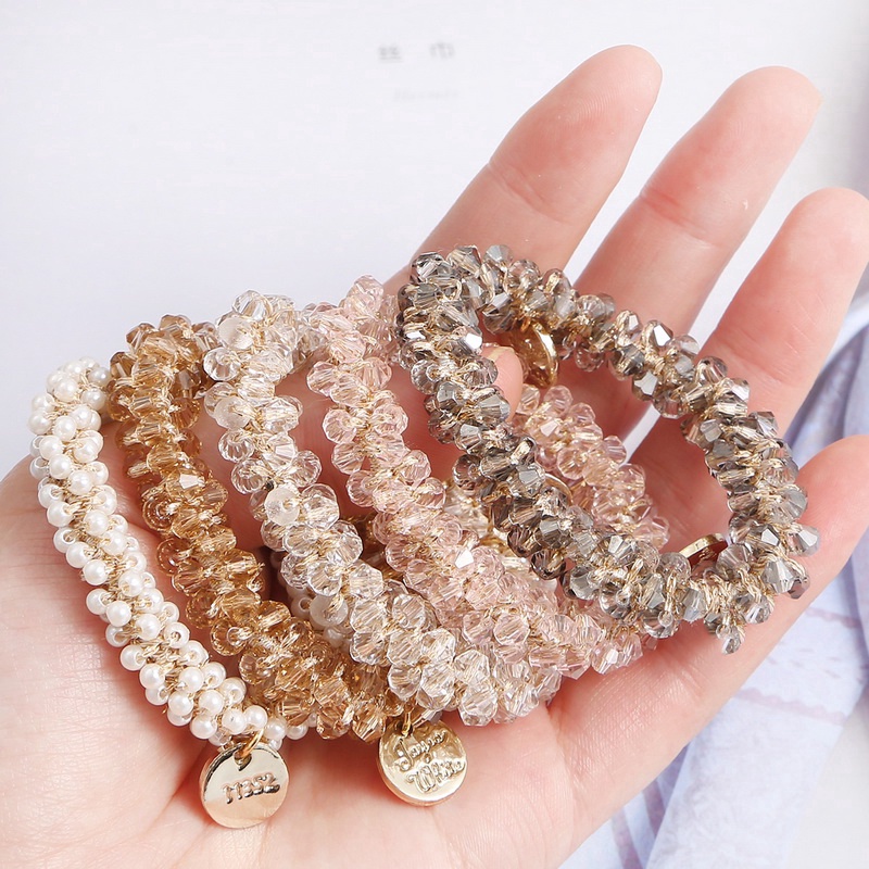 Dây Cột Tóc Co Giãn Đính Ngọc Trai / Pha Lê Thanh Lịch Cho Nữ