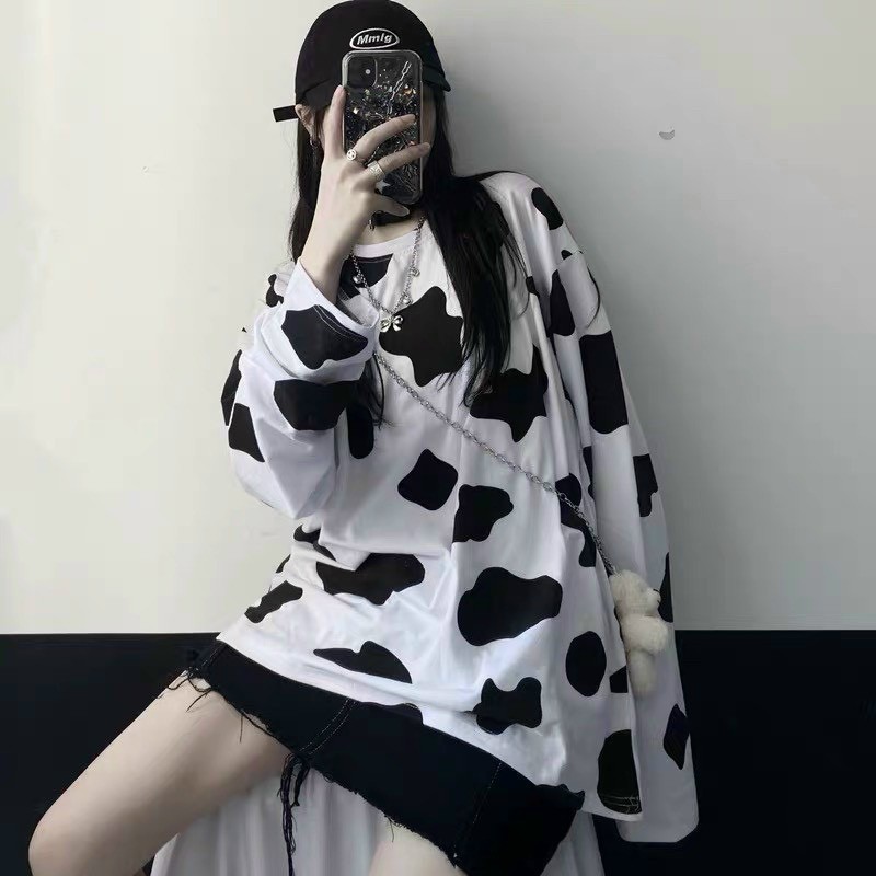 Áo thun bò sữa tay dài 💝FREESHIP💝 áo thun form rộng unisex, sweater bò sữa hot trend