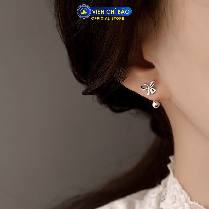 Bông tai bạc nữ hình nơ quả cầu chất liệu bạc 925 thời trang phụ kiện trang sức Viễn Chí Bảo B400469x