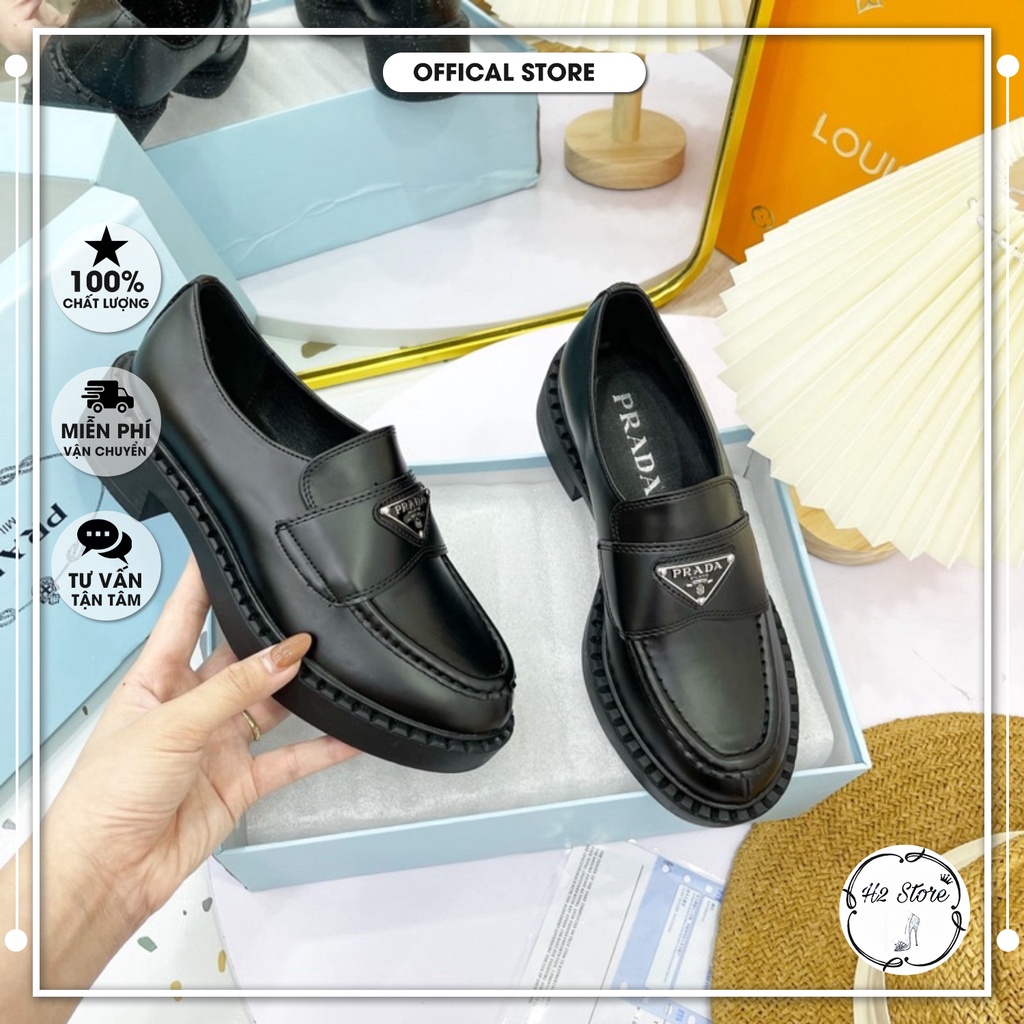 👠👟 Giày lười prada da lì gót vuông fullbox ⚡