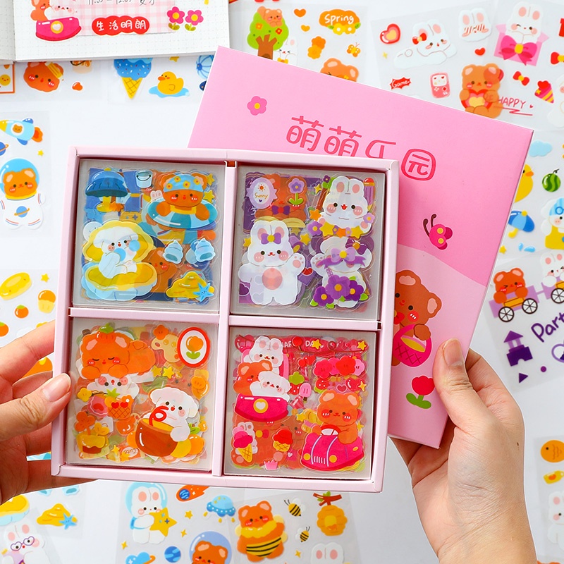 Set 100 Miếng Dán Họa Tiết Hoạt Hình Động Vật Dễ Thương Trang Trí Nhật Ký DIY