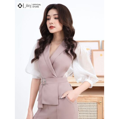 Áo vest nữ Linbi màu hồng, phối oganza sang trọng, xinh xắn Liin clothing V5313 | BigBuy360 - bigbuy360.vn
