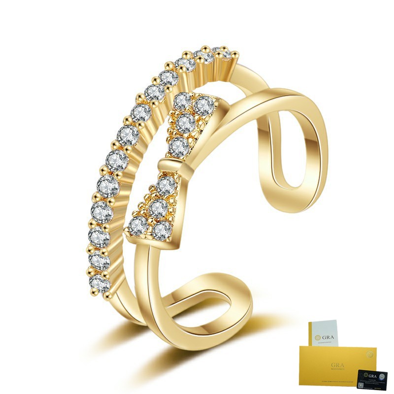 Với Giấy Chứng Nhận Gra-18K, Nhẫn Kim Cương Nơ Vàng Moissanite Hai Lớp Thanh Lịch