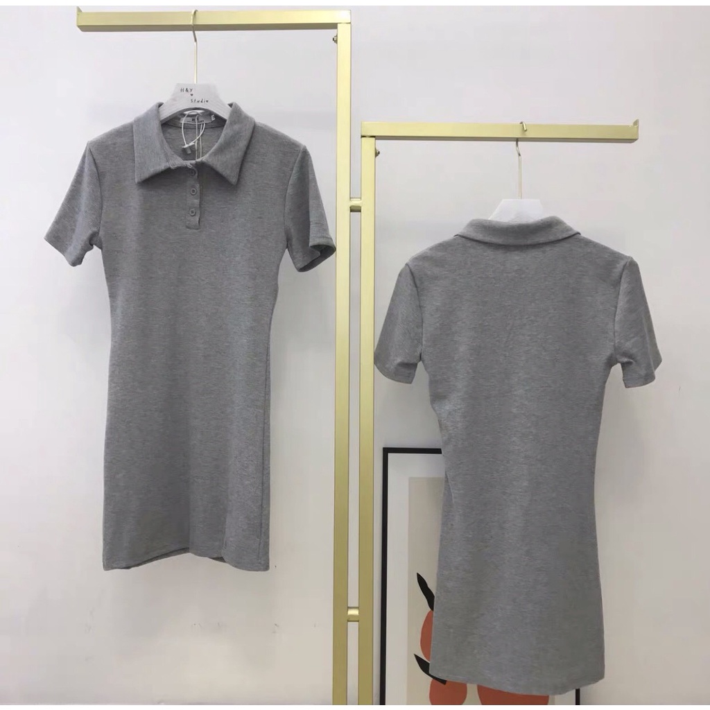 Váy suông thun polo chất cotton co dãn 4 chiều cổ sơ mi,đầm suông