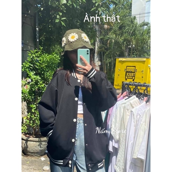 Áo Khoác Bomber Đen Trơn Basic Form Rộng Style Ulzzang - Khoác Bóng Chày Unisex Nam Nữ
