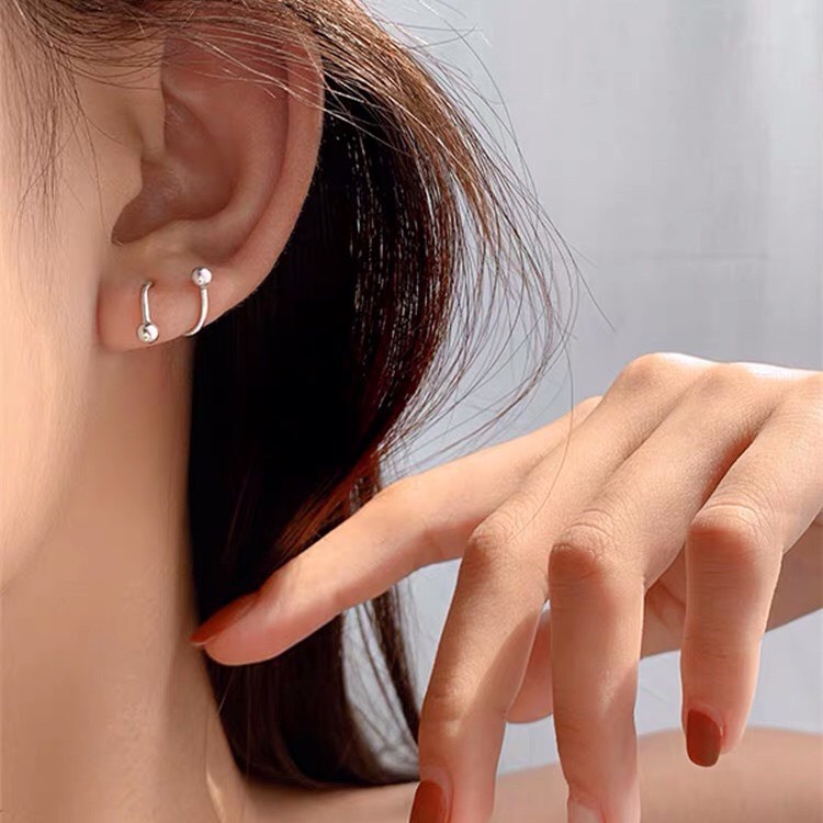 Bông tai nữ AURA bạc,khuyên tai bi hai đầu dáng xoắn cá tính-AURASILVER-KT04