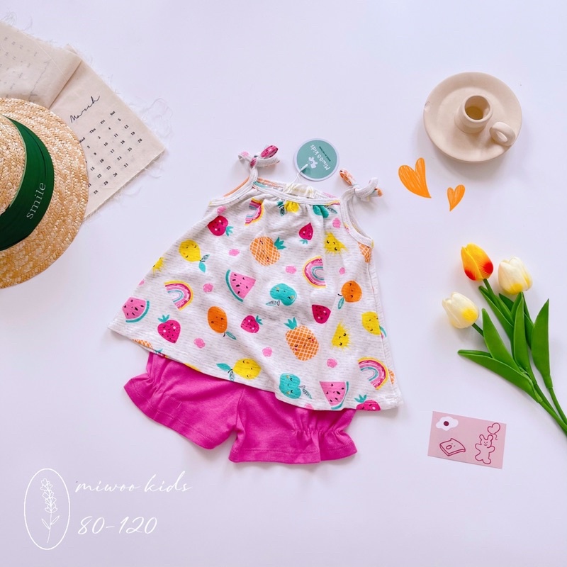 Đồ bộ 2 dây mặc nhà mát mẻ chất thun mềm mại dể thương cho bé gái