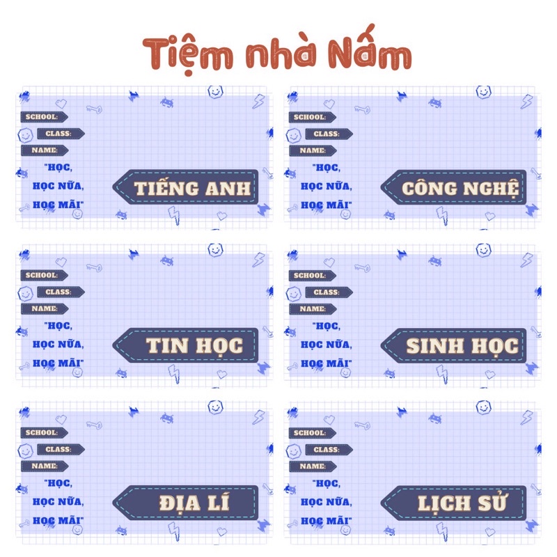 Combo Nhãn Vở Thiết Kế Theo Tên Môn Học, Tím Siêu Quậy