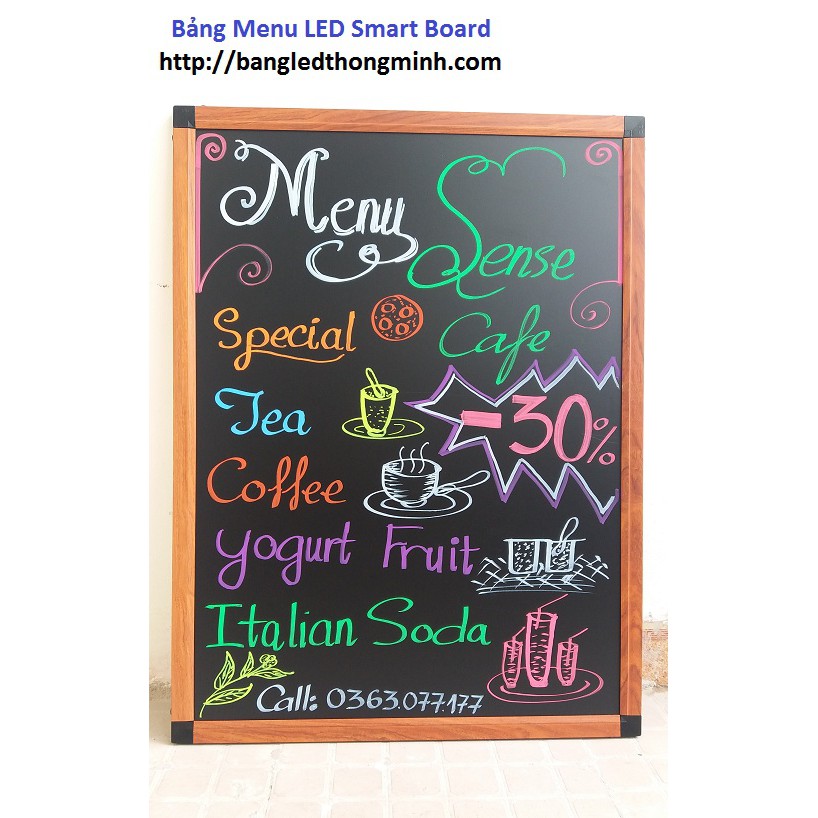 Bảng Menu gỗ viết phấn - 60x80cm không chân