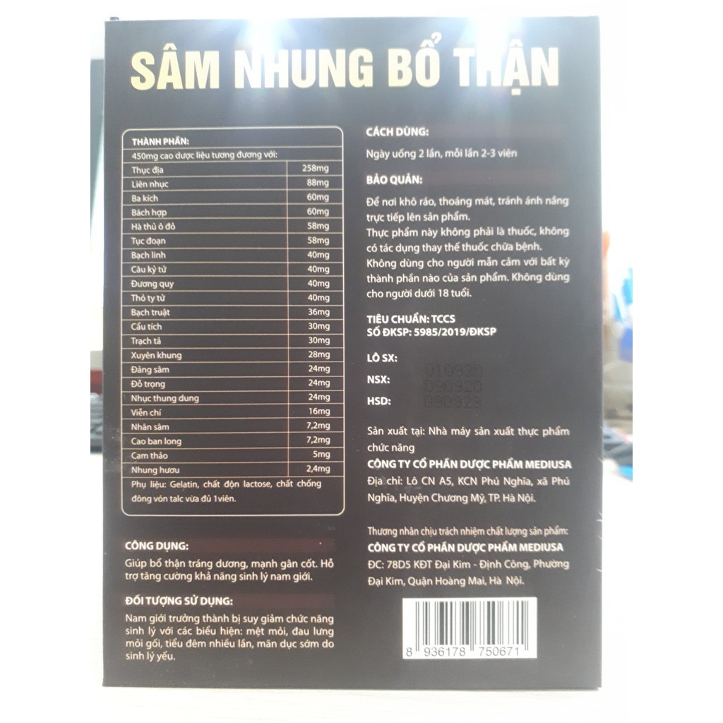 SÂM NHUNG BỔ THẬN - Cao cấp Bổ thận tráng dương mạnh gân cốt