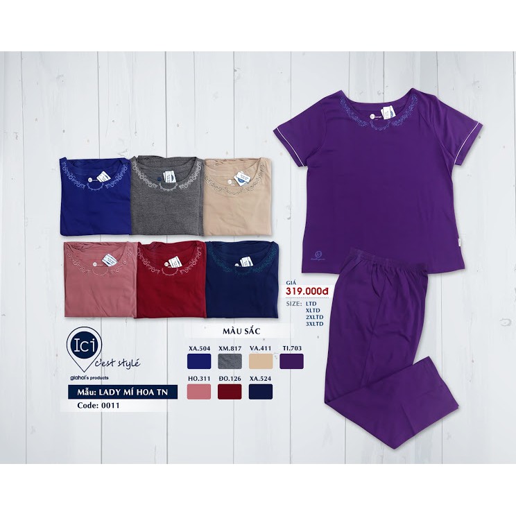 Bộ đồ, bộ mặc nhà trung niên nữ Gia Hồi TNQD Laydy Mí Hoa chất liệu cotton